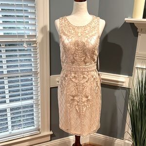 Gorgeous Sue Wong champagne embroidered dress